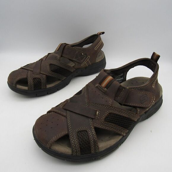 Skechers 62091 Men's Brown Leather Comfort Hiking Fisherman Sandals Size 9 - Picture 3 of 7